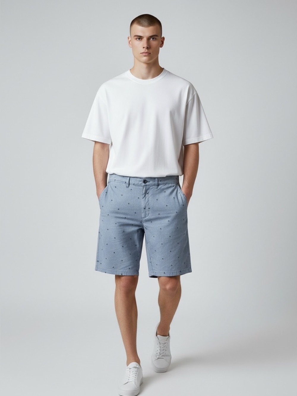 Urban Man Shorts Flat Front Chino Style Chambray Blue Size 38